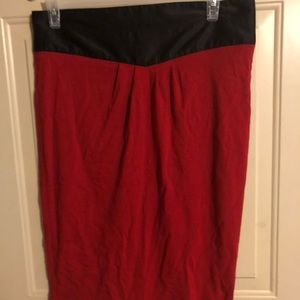 Red Cotton Pencil Skirt with Black Top Trim